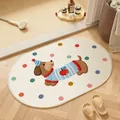 Tappetino da bagno assorbente ovale in lino con simpatico design a cartone animato - Ellisse / 40*60cm / Bassotto Blu