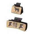 Detailed view of western style hair claw clips set with cow patterns and leather inlays - Brown Cow Pattern (90187) / Two-Piece Set / 90187