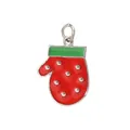 Vibrant Christmas mitten alloy charm pendant with red enamel finish and white polka dots - Christmas Mitten Style (40051)