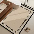 Alfombrilla de baño absorbente de alta gama con patrón geométrico moderno beige y negro - Secuencia de Grecas / 120*150cm (Cuero Absorbente, Lavable)