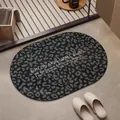 Oval black leopard print diatomite absorbent floor mat with sun on skin text for bathroom - 45x70cm (Thickened Diatom Mud) / Leopard Faux Marble-Oval