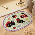 Tappeto da bagno in lino con simpatico gatto nero e scritta Joy in small things - Ellisse / 40*60cm / Gattino Verde Viola