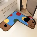 L-förmige Badezimmermatte aus Kieselgur mit süßem Hund und bunten Punkten - 60x60x25cm / Punktmuster Welpe - Links