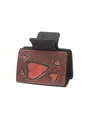 Close-up detail of western style leather hair claw clip with vintage red heart pattern - Red Heart Style (90230)