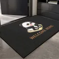 Paillasson d'entrée noir en TPR avec illustration de panda mignon et texte Welcome Home - 40*60cm / Panda Serrant une Fleur - Imitation Lin Noir