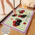 Tappetino da bagno assorbente in lino intrecciato con gatto nero su quadri verdi - Angoli Arrotondati / 40*60cm / Gattino Verde Viola
