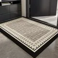 Tapis d'entrée haut de gamme en velours TPR avec bordure noire et motif à carreaux crème - Cadre à carreaux inséré