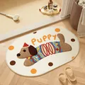Tappetino da bagno ovale assorbente in lino con simpatico cane e trama ad asciugatura rapida - Ellisse / 40*60cm / Bassotto con Hula Hoop