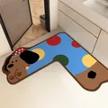 Süße Cartoon-Hund L-förmige Eck-Badematte mit blauen Punkten, saugfähig und rutschfest - 60x60x25cm / Punktmuster Welpe - Rechts