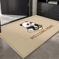 Paillasson beige en boucles TPR avec un motif panda mignon et texte Welcome Home - 40*60cm / Panda tenant une fleur - Imitation lin