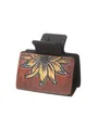 Western style sunflower leather pattern hair claw clip with black shark clip base - Sunflower Style (90228)