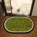 Elegant oval green floral diatom mud absorbent bathroom mat for anti-slip floor protection - 40x60cm (Standard 2.5mm) / Dark Border - Oval