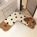 Süße L-förmige Cartoon-Hunde-Badematte mit Punkten und rutschfester Unterseite für Ecken - 60x60x25cm / 3,5 mm Verdickter Kieselgur / Gepunkteter Welpe - Links