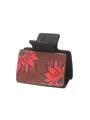 Western style matte black hair claw clip with red sunflower leather pattern inlay. - Red Floral Style (90229)