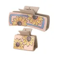Western-stijl haarklemmen set met reliëf zonnebloem lederen textuur voor vrouwen - Zonnebloem Leer Set (90282) / 2 Stuks/Set