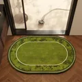 Green oval diatomaceous earth bath mat with vintage floral pattern and white border - 40x60cm (Standard 2.5mm) / Emerald Ring - Oval