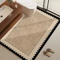 Alfombrilla de baño absorbente beige con patrones geométricos y borde de cuadros - Trenzado Veta de Madera / 40*60cm / Beige
