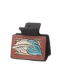 Western style leather hair claw clip with blue and white feather pattern - Blue Feather Style (90231)