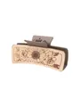 Pince à cheveux marron élégante de style western avec détail en cuir imprimé floral - Tournesol Rose (90197)