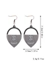Western style wooden teardrop earrings with natural wood grain texture and size specs - Geometric Line Teardrop (11630)