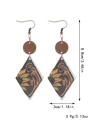 Detailed close-up view of western-style wooden sunflower earrings showing exact dimensions - Bull Skull Sunflower Rhombus (11693)