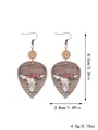 Western style wooden drop earrings with floral cow skull pattern, dimension details. - Flower Bull Skull (11703)