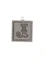 Vintage silver square alloy pendant with decorative letter J and textured background - Letter J (40302)