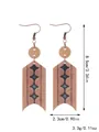 Western style chevron wooden earrings with geometric patterns and size measurements shown - Rhombus Geometric Arrow (11704)