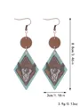 Detail view of Western style wood earrings with bull skull print and dimensions. - Painted Bull Skull Rhombus (11695)