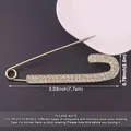 Large silver metal safety pin brooch with sparkling rhinestones and detailed dimensions. - Pave Rhinestone Large Brooch / Silver
