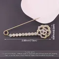 Elegant metal flower rhinestone brooch pin for clothing waist adjustment and anti-exposure - Hollow Camellia Shape / Gold