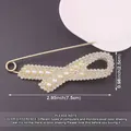 Detailed size measurements for this gold crystal pearl bow brooch pin accessory - Heart Curve Style / Gold