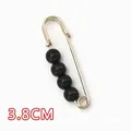 Decorative metal safety pin brooch with four black beads for waist adjustment, 3.8cm - 3.8cm Small Size / Black