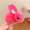 Simpatica molletta per capelli a forma di coniglio rosa peluche per bambine con pompon - Rosso rosa