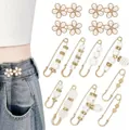 Versatile pearl and flower metal safety pins for clothing waist size adjustment - 12pcs Set / Gold, Pearl White and Light Pink Combination