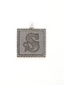 Vintage silver alloy square pendant with ornate letter S engraving and bark texture - Letter S (40311)