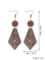 Boho western style wooden diamond earrings with floral pattern and size markings - Coffee Floral Vine (11705)