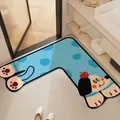 Cute blue L-shaped cartoon dog bathroom floor mat made of absorbent diatom mud material - 60x60x25cm / Blue Dog