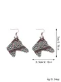 Western-style horse head wooden earrings with geometric patterns, dimensions and weight. - Horse Head Geometric Wave (11706)
