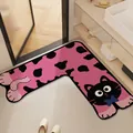 Cute L-shaped pink and black cartoon cat bathroom mat with non-slip diatom mud surface - 60x60x25cm / Pink Cartoon Leopard