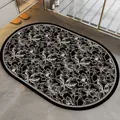 Macro detail of a vintage oval black and white floral absorbent bath mat in a modern bathroom - 40*60cm / Standard Diatom Mud / American Style F