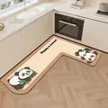 Premium L-shaped cream kitchen floor mat with cute cartoon panda design and anti-slip backing - L-Shaped 100x120 / Right Side English / Panda Kitchen Style B