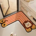 Cute cartoon lion L-shaped bathroom floor mat with non-slip absorbent surface - 60x60x25cm / Little Lion