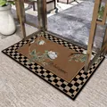 Vintage style floral silk loop entrance doormat with checkered border and Welcome text - 40*60cm / Vintage Style B (Rectangular)