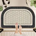 Modern semicircle non-slip absorbent bathroom floor mat with cream and grey woven pattern - 40*60cm / Rhombic Style-Half Round