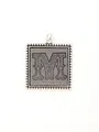 Vintage silver alloy square pendant with an engraved letter M and textured border - Retro Square Letter M (40305)