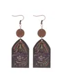 Western style vintage wooden drop earrings with purple flower pattern in arch shape - Purple Floral Pattern (11698)