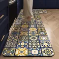 Antislip keukenmatten set met mediterrane blauwe en gele tegelpatronen, absorberend - 40x60cm / Gouden Blauwe Riem