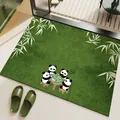 Cute panda mahjong print green absorbent diatom mud bath mat for bathroom entryway - 45*70cm / Mahjong Panda