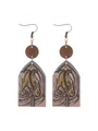 Western style wooden drop earrings with vintage horse head print on white background. - Horse Head Pattern (11699)